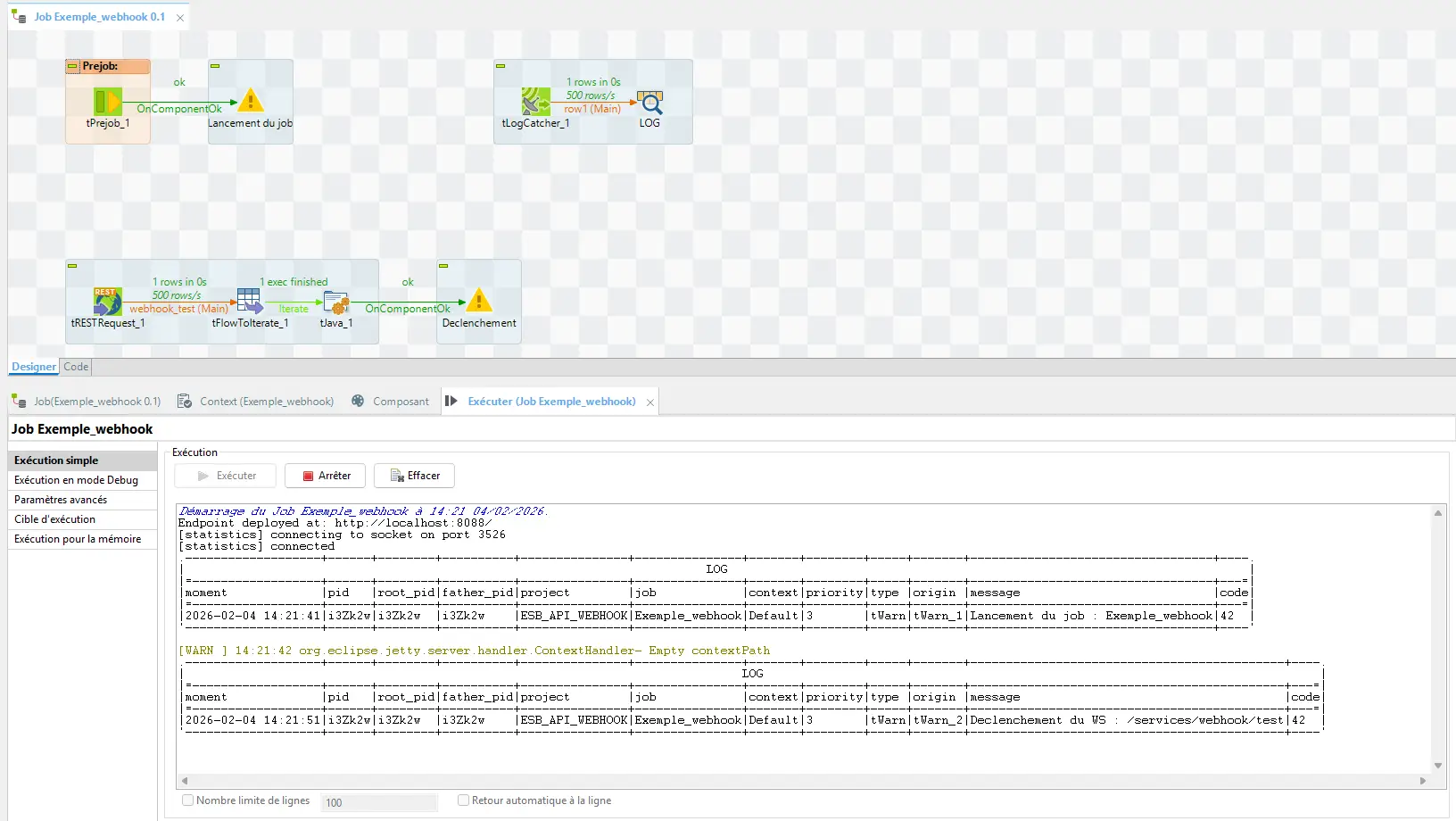 Exécution du job dans Talaxie