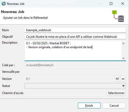 Creation d'un nouveau job