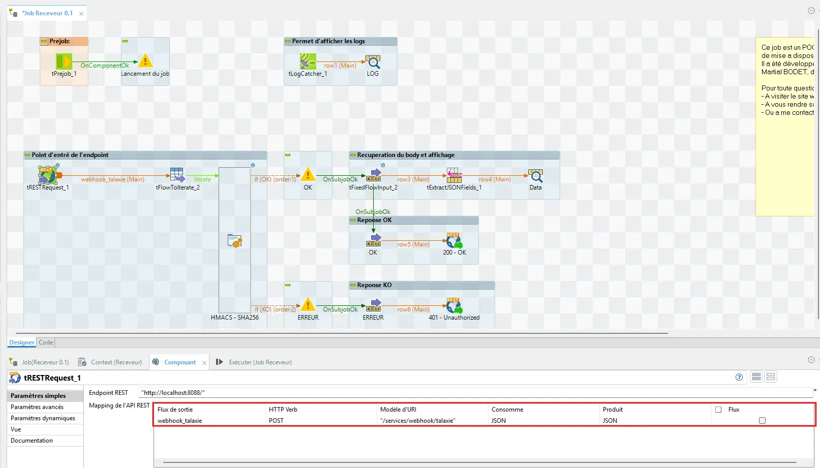tRESTRequest, une route, le webhook Talaxie