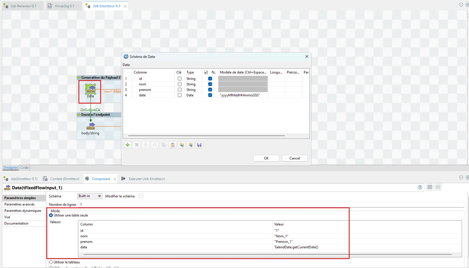 tFixedFlowInput - Création des données brutes