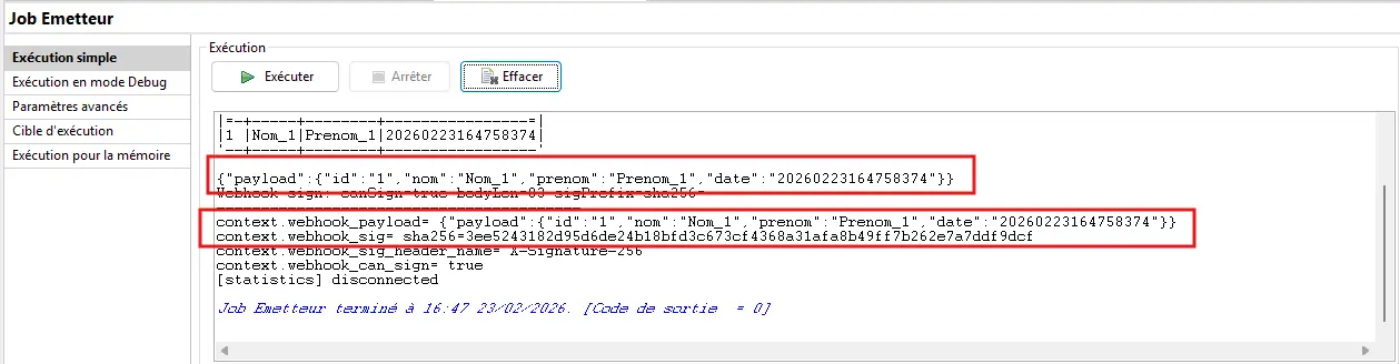 test 1 - Secret correct : Emetteur