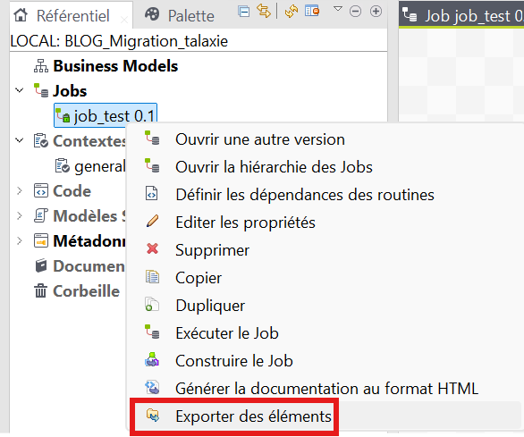 Export du projet Talend