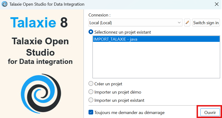Ouverture du projet importé