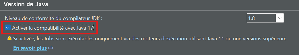 Configuration du runtime Java 17 dans Talaxie