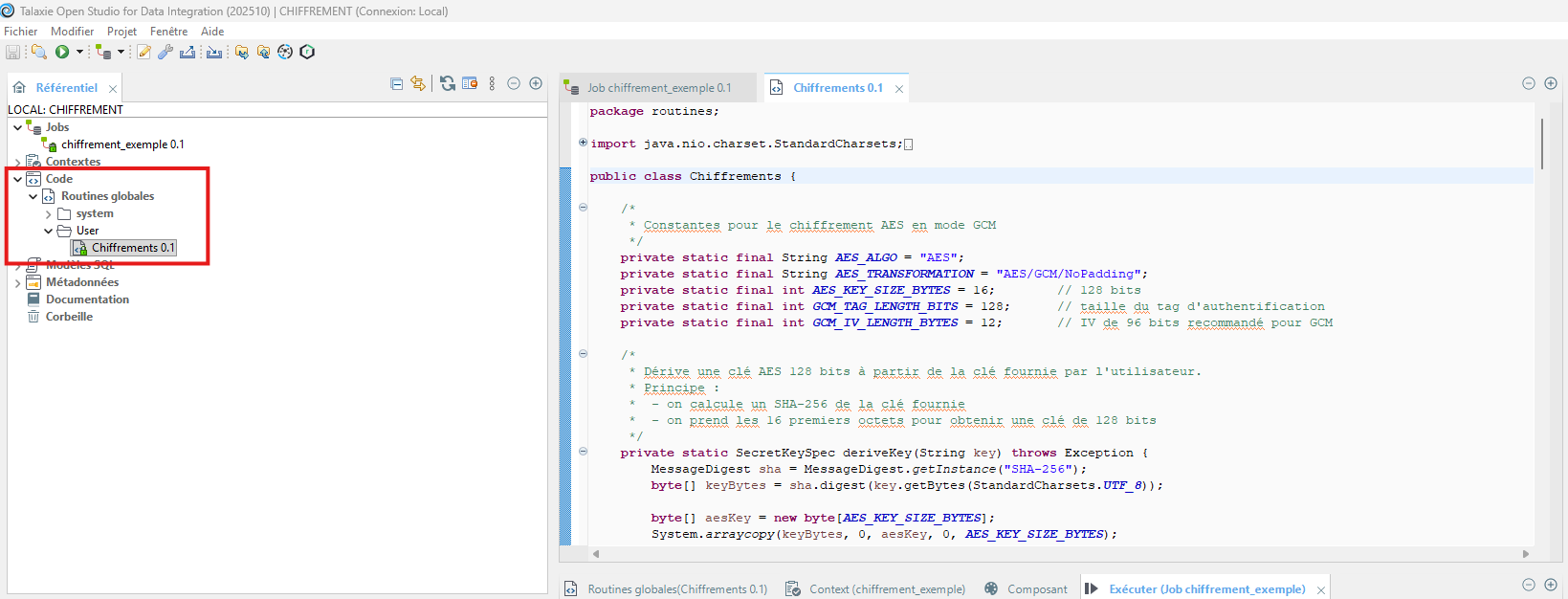 Ajout AES dans la routine Talend/Talaxie