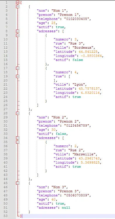 Structure JSON cible