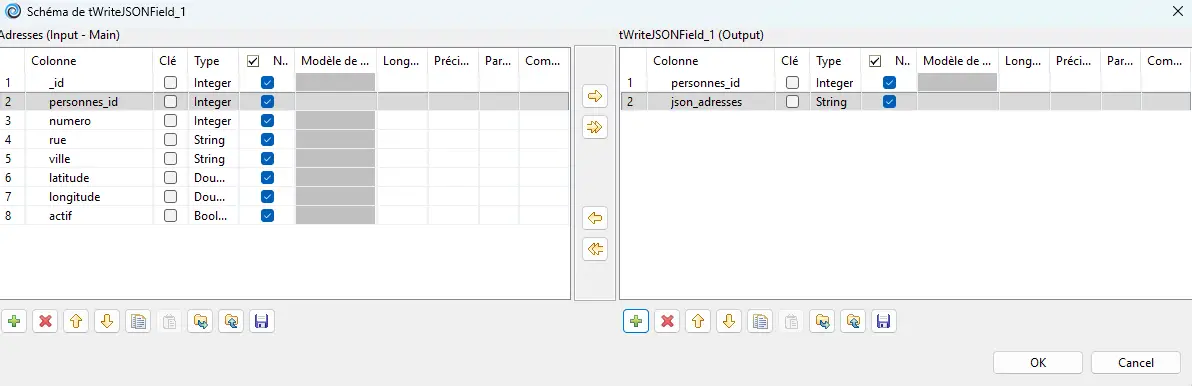 Schéma de sortie du tWriteJSONField