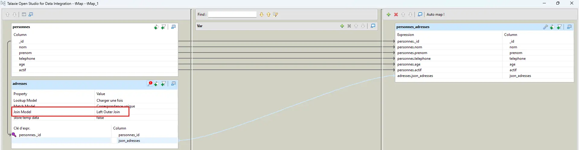 Configuration tMap LEFT JOIN