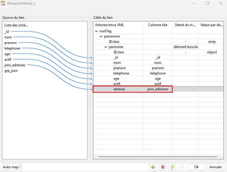 Structure du JSON Tree final