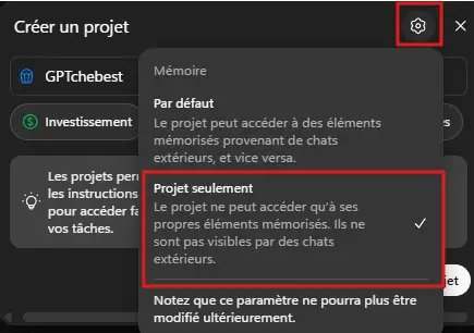 Configuration de la mémoire du projet du chef GPTchebest